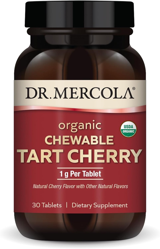 Dr. Mercola Organic Chewable Tart Cherry, 30 Servings (30 Capsules), Non-GMO, Gluten Free, Soy Free