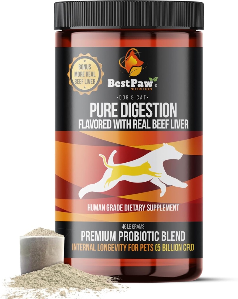 Dog & Cat Premium Probiotic Prebiotic & Digestive Enzymes 5 Billion CFU Organic Turmeric Coconut Oil Pure Pumpkin & Kelp for Healthy Bowels Gut & UTIs Beef Liver Flavor