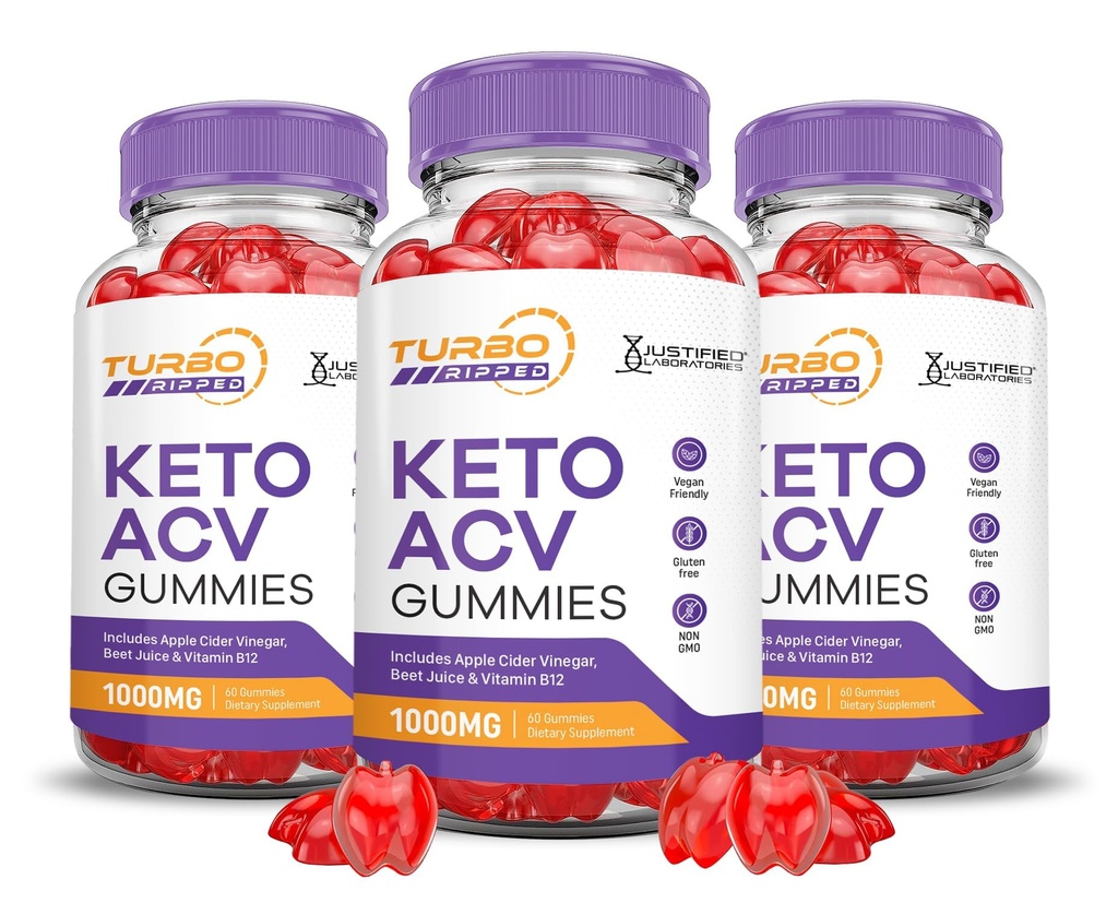 (3 Pack) Turbo Ripped Keto ACV Gummies Advanced Formula 1000MG Turbo Ripped Keto Gummies Apple Cider Vinegar Formulated with Pomegranate Beet Juice Powder B12 Vegan Non GMO 180 Gummys