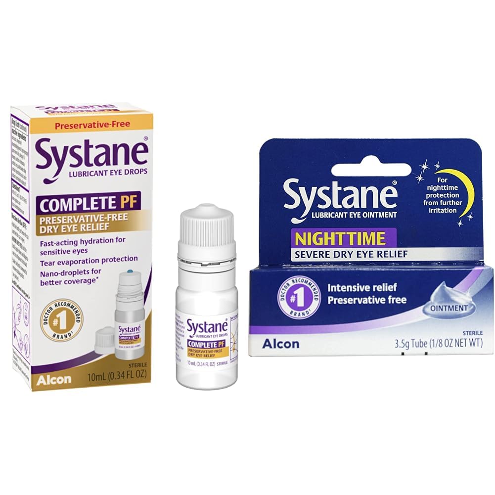 Systane Complete PF Multi-Dose Preservative Free Dry Eye Drops 10ml & Nighttime Lubricant Eye Ointment 3.5g Tube