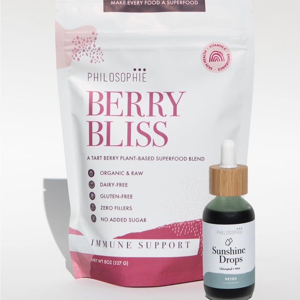 Philosophie Sunshine Drops & Berry Bliss Bundle - Liquid Chlorophyll & Superfood Powder Blend - All Natural Plant-Based 2pack