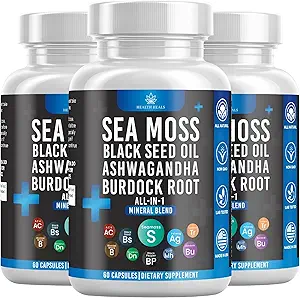 Silicon Sea Moss Black Seed Oil Ashwagandha Bladderwrack Burdock - 180 Count