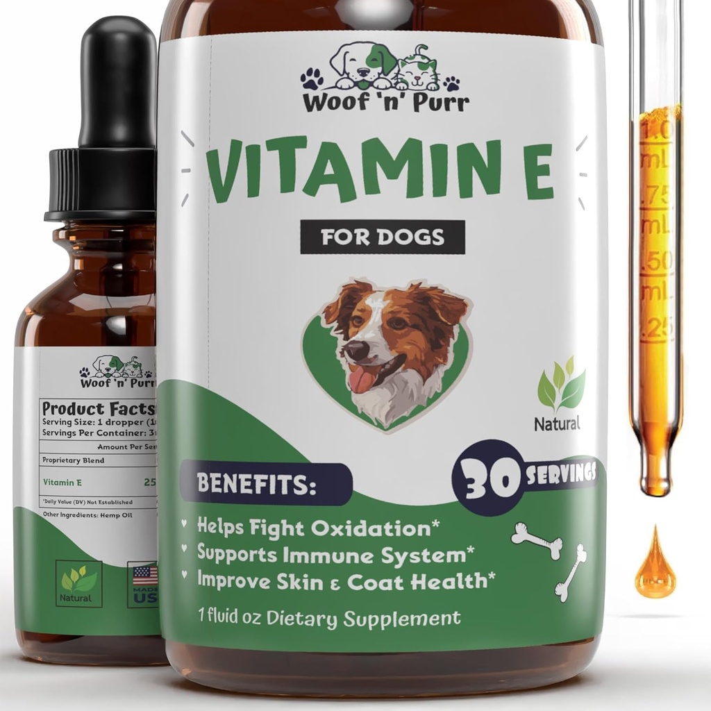 Vitamin E for Dogs - Vitamin E Dog - Vitamin E for Dog - Dog Vitamins E - Vitamin E Canine - Vitamin E Supplement for Dogs - Vitamin E Oil Dog - Dog Vitamins - Dog Immune Support - 1 fl oz