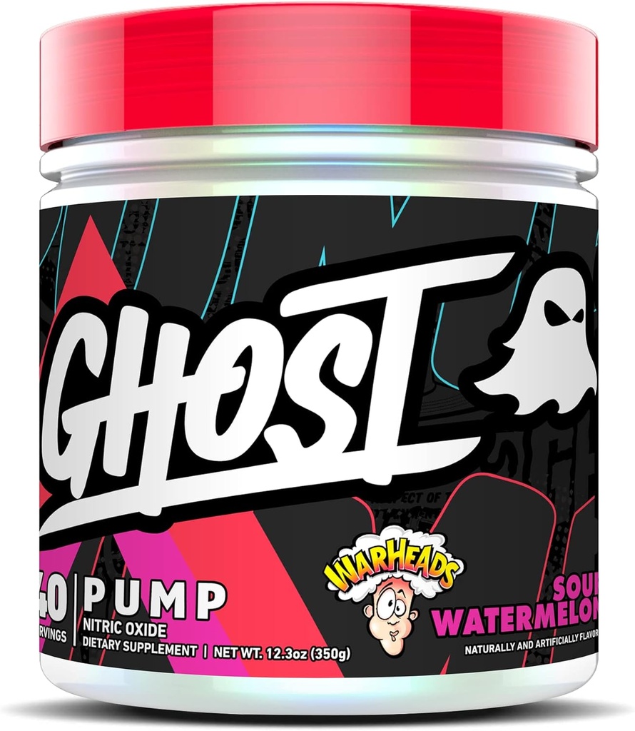 GHOST Pump Nitric Oxide Powder, Warheads Sour Watermelon - 40 Servings - Sugar & Stim-Free Pre-Workout Supplements- L-Citrulline, Arginine Nitrate & L-Glutathione - Soy & Gluten-Free, Vegan