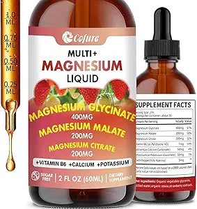 Triple Magnesium Complex 900 mg Liquid, Magnesium Glycinate, Citrate, Malate with Potassium, Calcium, Vitamin B6 for Adults - Vegan, Non-GMO, Gluten Free - 2 Fl Oz