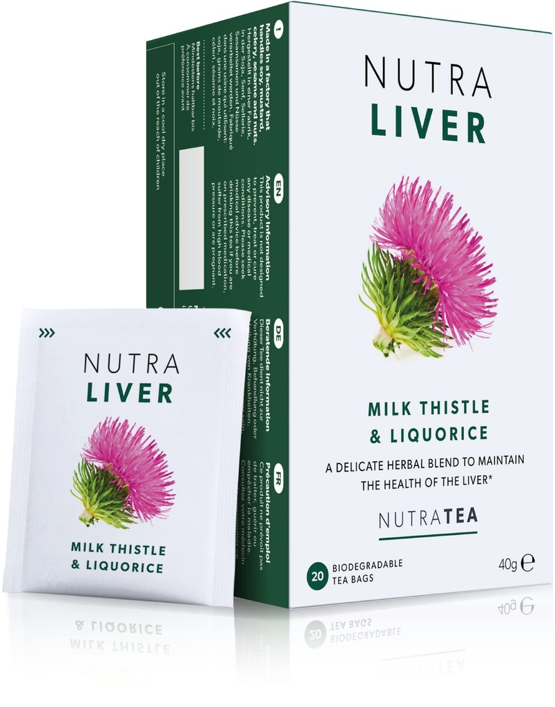 NUTRALIVER - Liver Detox & Cleanse Tea - Milk Thistle, Turmeric & Fennel - 40 Enveloped Tea Bags - Herbal Tea - 2 Pack