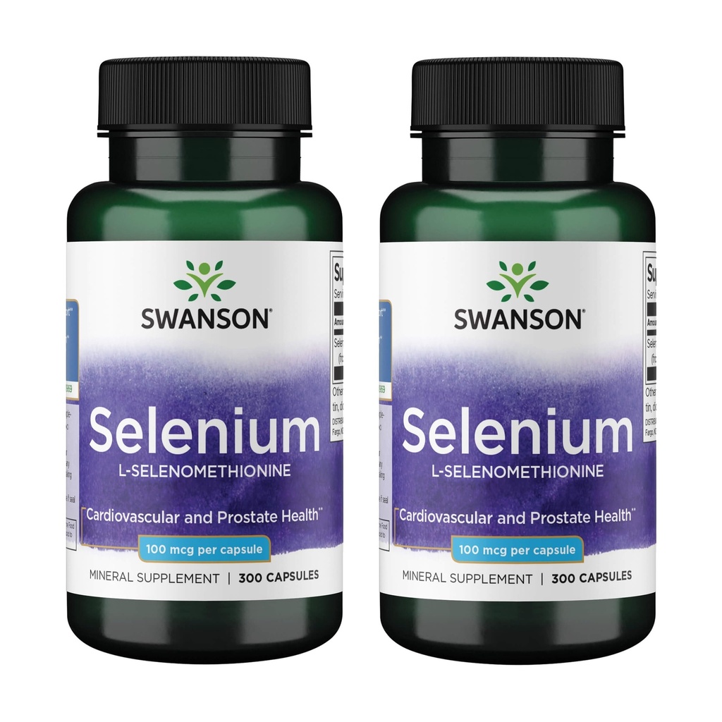 Swanson Selenium (L-Selenomethionine) - Herbal Supplement Promoting Heart Health & Prostate Health - May Support Immune System & Thyroid Health - (300 Capsules, 100mcg Each) (2 Pack)