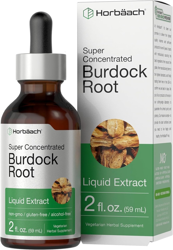 Horbäach Burdock Root Tincture | 2 fl oz | Super Concentrated Herb Extract | Vegetarian, Non-GMO, Glutren Free, Alcohol Free