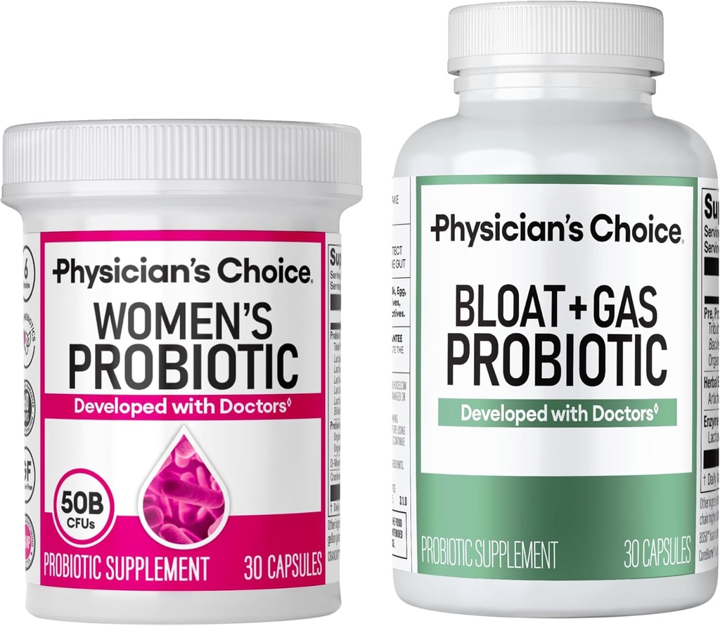 Physician's CHOICE Women’s Probiotic 30ct + Bloat & Gas Probiotic 30ct - Advanced Digestive Health Bundle for Women