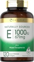 Carlyle Vitamin E with Mixed Tocopherols | 1000 IU | 120 Softgels | Naturally Sourced Supplement | Non-GMO and Gluten Free Formula