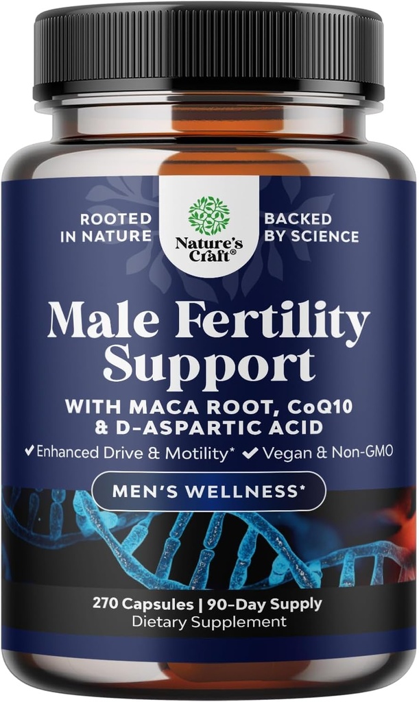 Pre Conception Male Fertility Supplement - Semen Volume Booster with CoQ10, Maca Root, Methyl Folate & D-Aspartic Acid - Mens Fertility Supplement for Sperm Motility - Conception for Him, 90 Days
