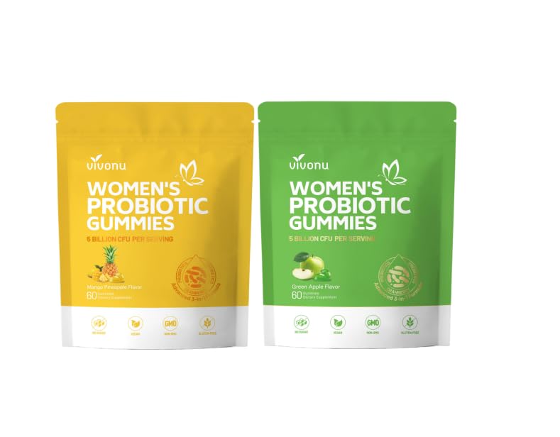 VivoNu Viginal Probiotics for Women, Women Probiotic Gummies, Feminine Balance Gummies, Prebiotic Gummy, Probiotics for Woman Vaginigal Health, Yeast Ph Balance(60 Pineapple+ 60 Green Apple)