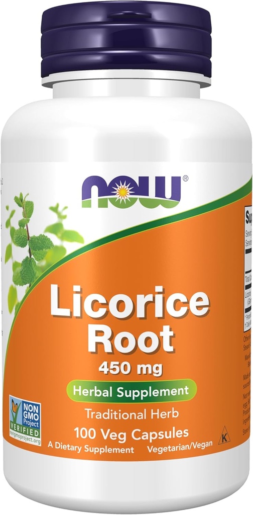 NOW Supplements, Licorice Root (Glycyrrhiza glabra) 450 mg, Herbal Supplement, 100 Veg Capsules