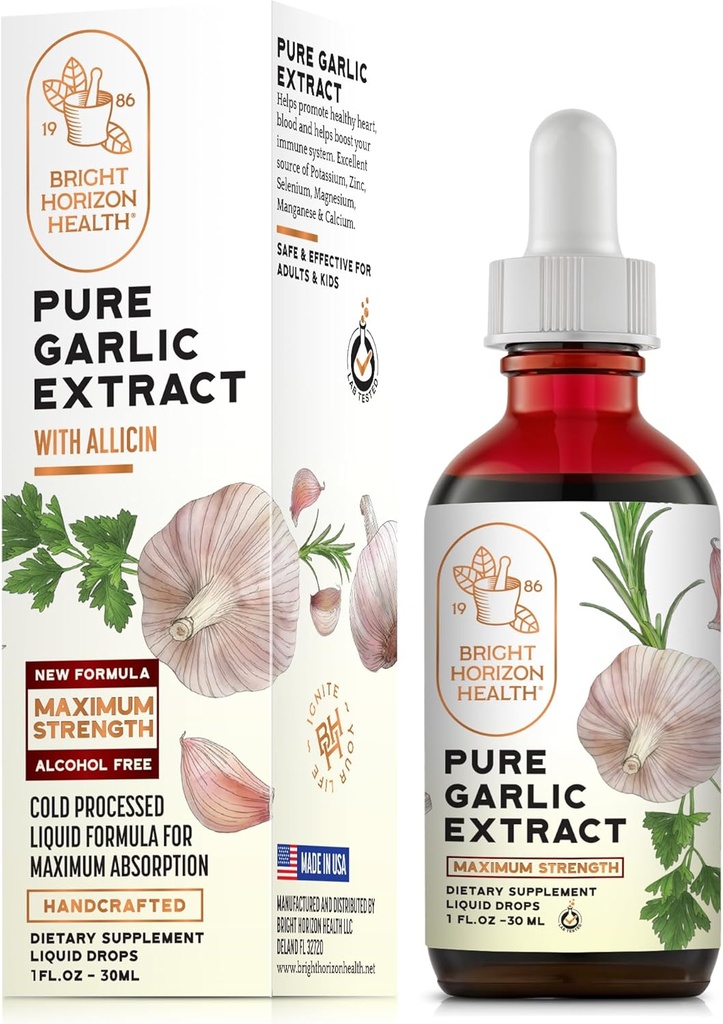 Pure Garlic Extract – Allicin Supplement – Immune Support. Alcohol-Free Formula, Vegan, Raw, Superfood – Liquid Garlic Oil Drops - 1 fl.oz