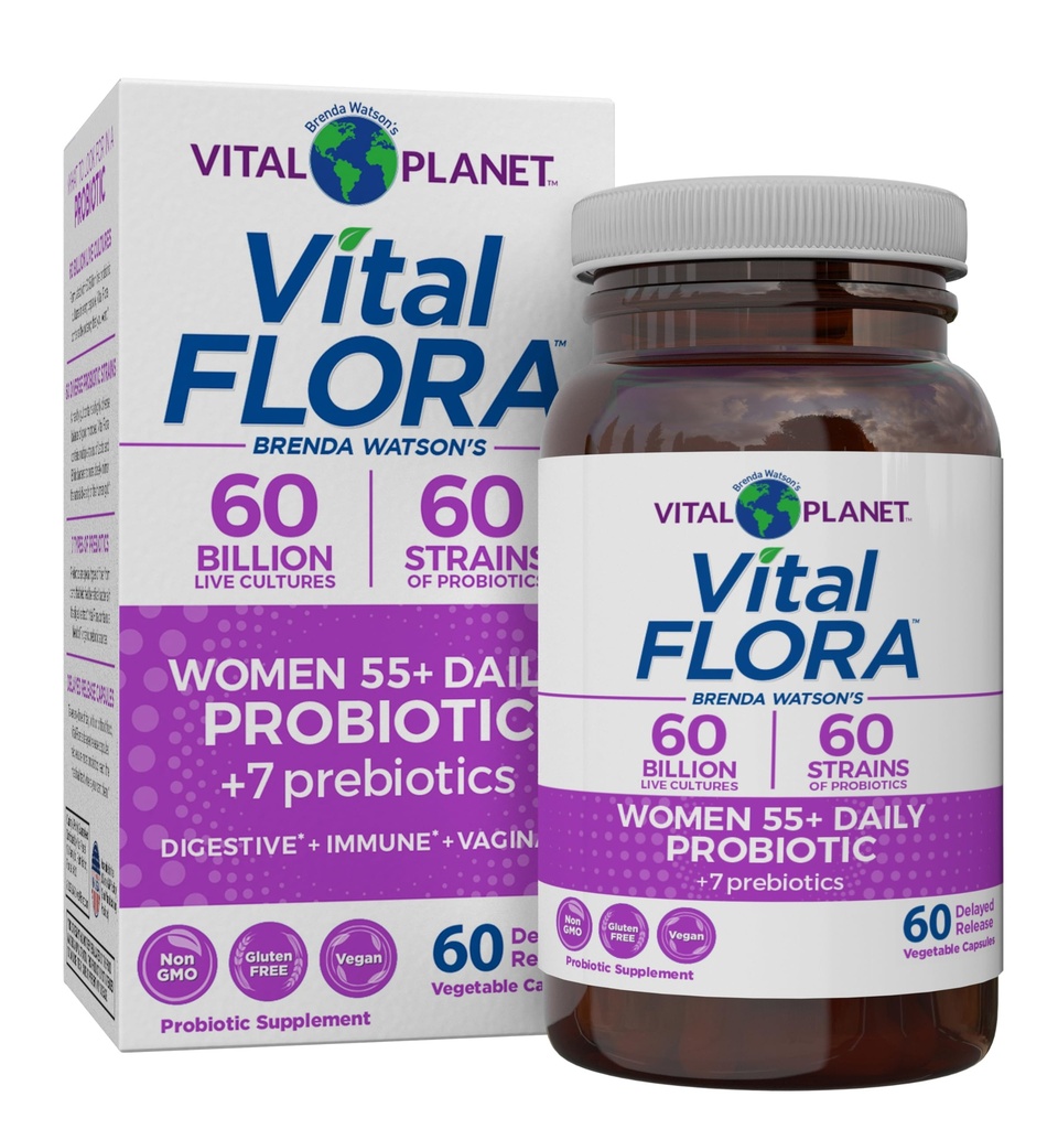 Vital Planet - Vital Flora Women Over 55 Daily Probiotic, 60 Billion CFU, Diverse Strains, Organic Prebiotics, Vaginal and Immune Support, Digestive Health Probiotics for Women 60 Capsules