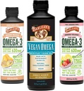 Barlean's Vegan Omega 3 Algae Oil Liquid Supplement Bundle, Includes Flaxseed and Algae Oil Blend, Ginger Peach, and Pink Lemonade Flavors, EPA and DHA Fatty Acids