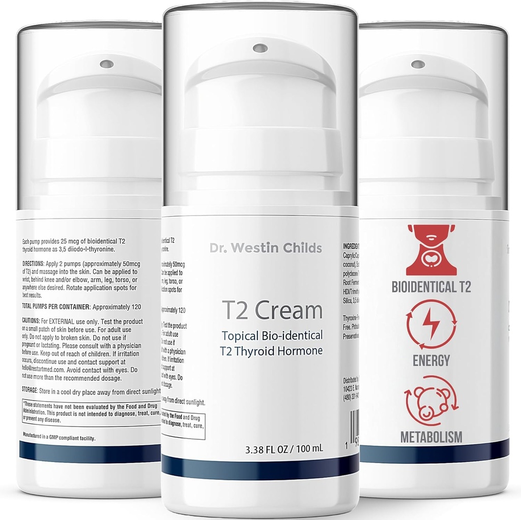 Dr. Westin Childs T2 Cream - T2 Thyroid Support for Women with Bioidentical 3,5 Diiodo-l-thyronine in Lotion Form for Hormone Balance in Hypothyroidism, Hashimoto's, Thyroidectomy & Rai, 60 Servings