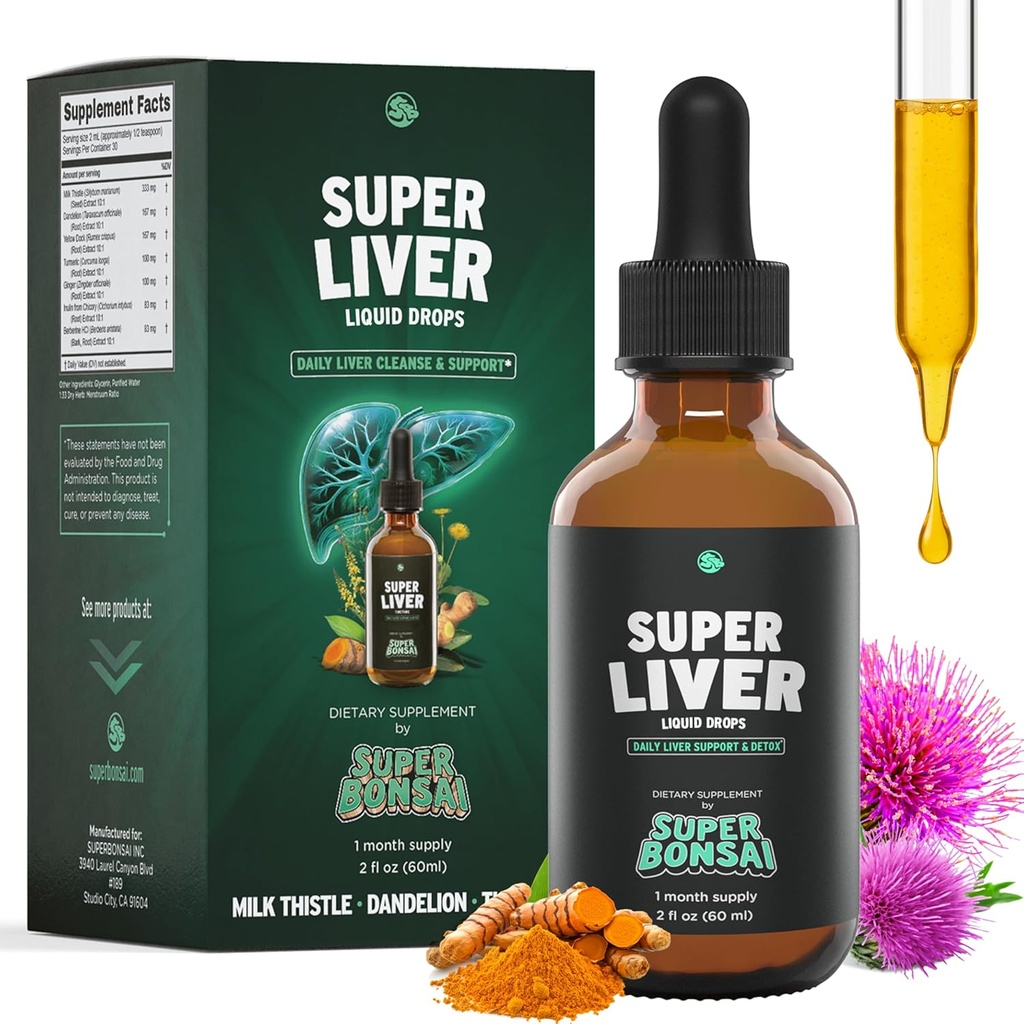 SuperBonsai Super Liver Support with Milk Thistle - All Natural Liver Cleanse Detox & Repair Aid - Doctor-Formulated Liver Supplement - Liquid Herbal Supplements for Liver Health - 1 Month Supply