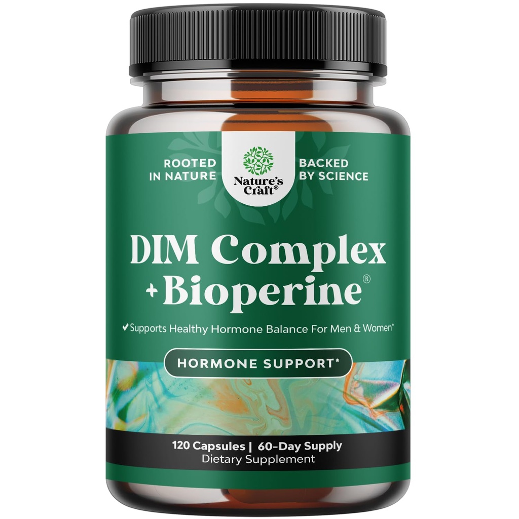 Extra Strength DIM Supplement for Men & Women - DIM + Bioperine Complex for Hormone Balance - Diindolylmethane with Calcium D-Glucarate & Broccoli Florets for Radiant Skin & Mood Support - 120 Count
