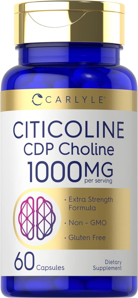 Carlyle Citicoline CDP Choline 1000mg | 60 Capsules | Extra Strength Formula | Non-GMO, Gluten Free Supplement