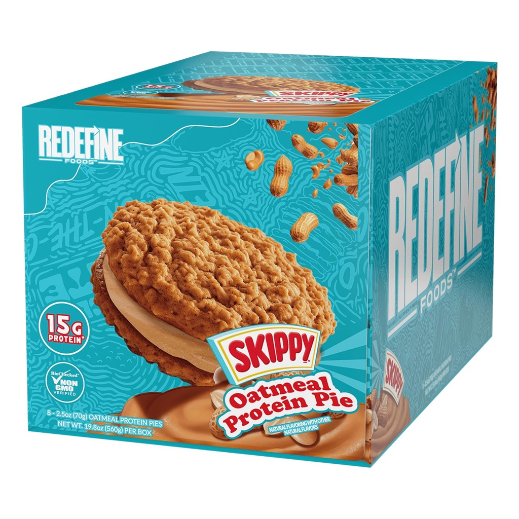 Redefine Foods Oatmeal Protein Pie, SKIPPY Peanut Butter - 8 Count - 15g of Protein Per Serving - Non-GMO