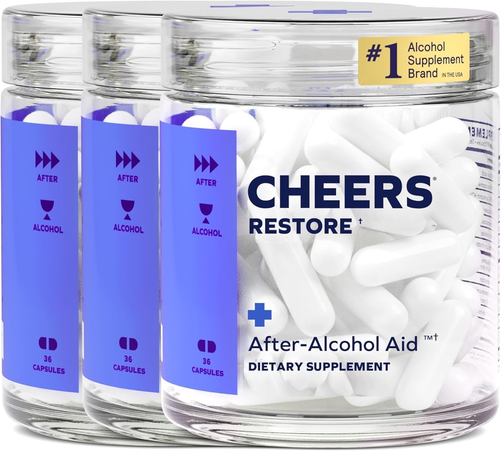 Cheers Restore | Supplement with DHM + L-Cysteine | Feel Better After Drinking & Support Your Liver | 36 Doses | Dihydromyricetin, Cysteine, Prickly Pear, B-Vitamins, Ginger