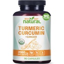 Organic Turmeric Curcumin Supplement in Capsules with Ginger and Black Pepper - Tumeric