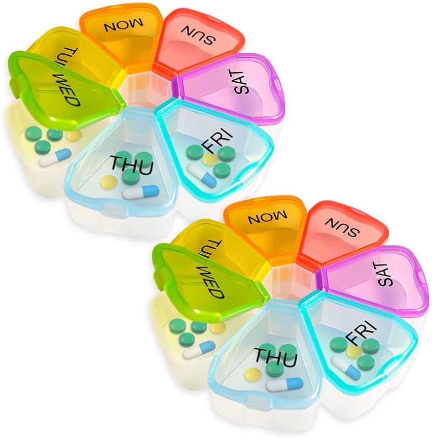 Weekly Pill Organizer, Medicine Organizer, 7 Day Pill Holder, Travel Pill Case (2PCS Colorful)