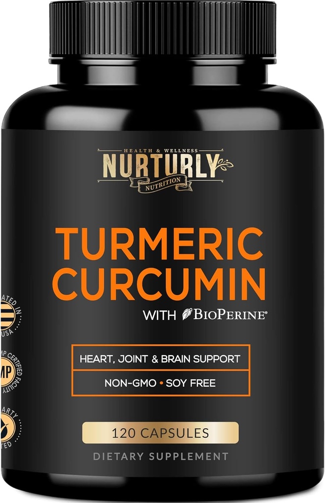 Turmeric Curcumin with BioPerine Black Pepper and 95% Curcuminoids - High Absorption Turmeric Supplements 1300mg for Hearth Health - Non-GMO, Gluten Free - 120 Capsules
