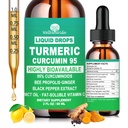 Turmeric Curcumin Supplement Drops with 95% Curcuminoids, Enhanced Absorption Liquid Turmeric Complex 1000mg w/Bee Propolis Ginger MCT Oil Vitamin C & Black Pepper for Joint & Immune Support | Non GMO