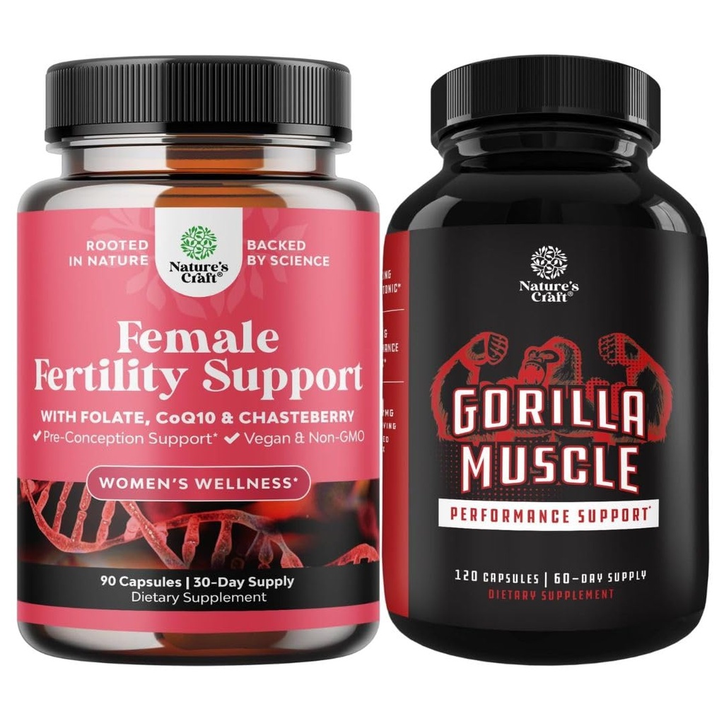 Bundle of Fertility Supplements for Women with Inositol & Folic Acid - Preconception Vitamins for Hormone Balance and Extra Strength Testosterone Booster for Muscle Enlargement Stamina & Strength