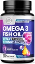 Omega 3 Fish Oil Supplements 2400mg - Triple Strength Omega 3 Fatty Acids, Natural Heart Health Brain & Joint Support - Fatty Acids with EPA & DHA - Wild Caught Fish Oil Supplement - 120 Softgels