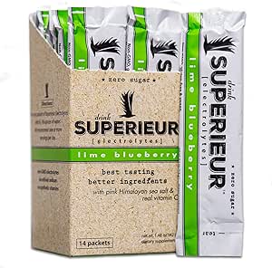 Superieur Electrolyte Powder Packets - Vegan Electrolyte Hydration Powder w/Sea Minerals - Keto Friendly, Non-GMO, Zero Sugar Electrolyte Supplement-Healthy Sports Drink -Lime Blueberry (14 Packets)