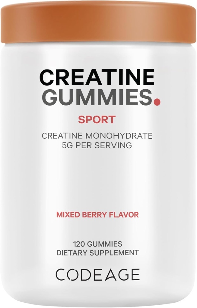 Codeage Creatine Monohydrate Gummies Supplement - 5000mg Creatine - AstraGin Panax & Astralagus - Sport Gummy - Mixed Berry Flavor - Kettlebell Shape Vitamins - Vegan - Non-GMO - 120 Gummies