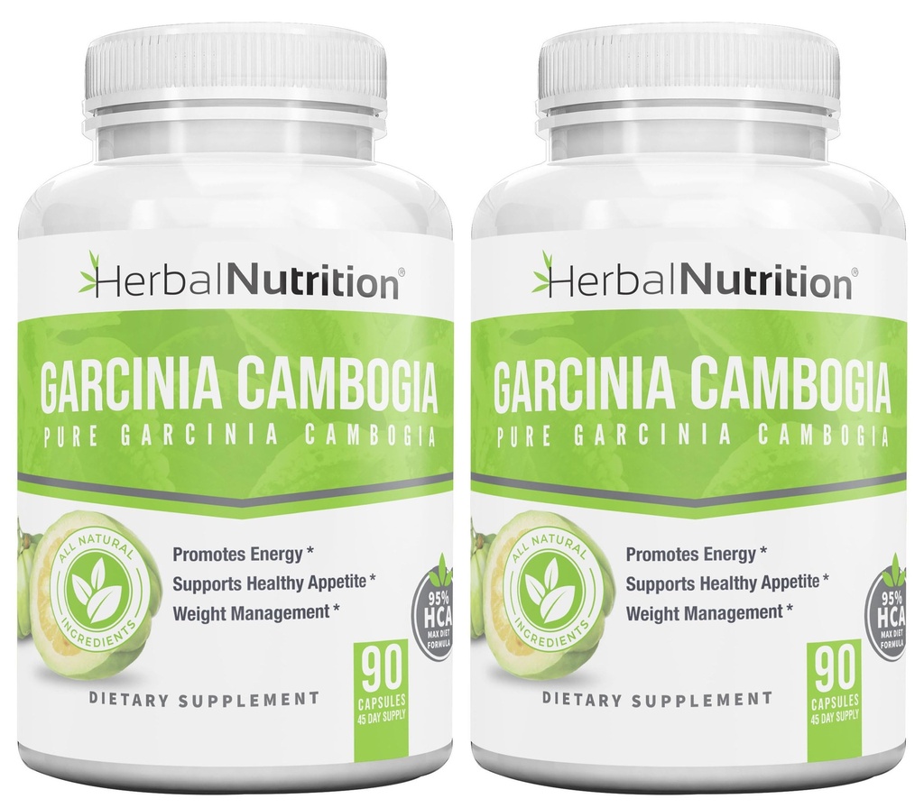 Herbal Nutrition Garcinia Cambogia for Weight Management and Kidney Stone Management, 2, 90 Count Bottles 180 Capsules 60% and 95% HCA Blend Dosing 700mg - 2400mg