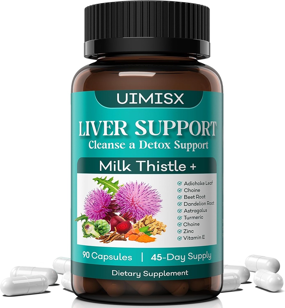Milk Thistle Supplement - Liver Detox Cleanse Formula Herbal Liver Support with Milk Thistle, Dandelion Root, Artichoke, Turmeric, Astragalus for Liver Health, 90 Capsules