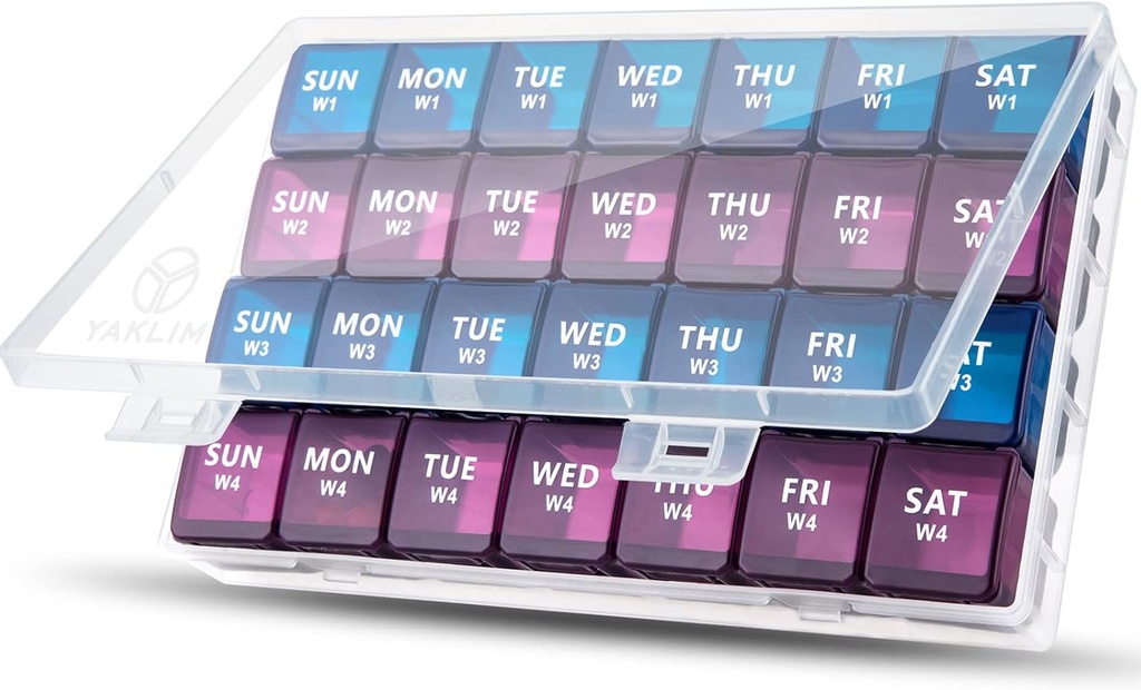 XL Monthly Pill Organizer 1 Time a Day, 4 Week Pill Case Compartments, Yaklim Weekly Vitamin Organizer Extra Large, Medicine Container for Daily Pill Keeper