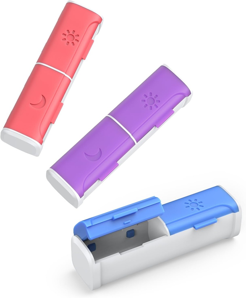 Pill Organizer 2 Times a Day, (3 Pack) Small Pill Box, Am Pm Daily Pill Organizer, Moisture Proof Travel Pill Case for Pocket Purse, Portable Medicine Box to Hold Vitamin, Fish Oil, Supplement