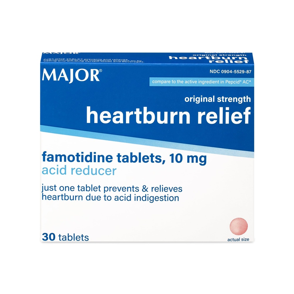 MAJOR Original Strength Heartburn Relief - Famotidine Tablets, 10 mg - Acid Reducer - 30 Tablets