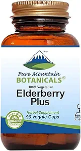 Pure Mountain Botanicals Elderberry Supplement - Vegan Kosher Capsules with 750mg Organic Elderberry and 200mg Elderflower