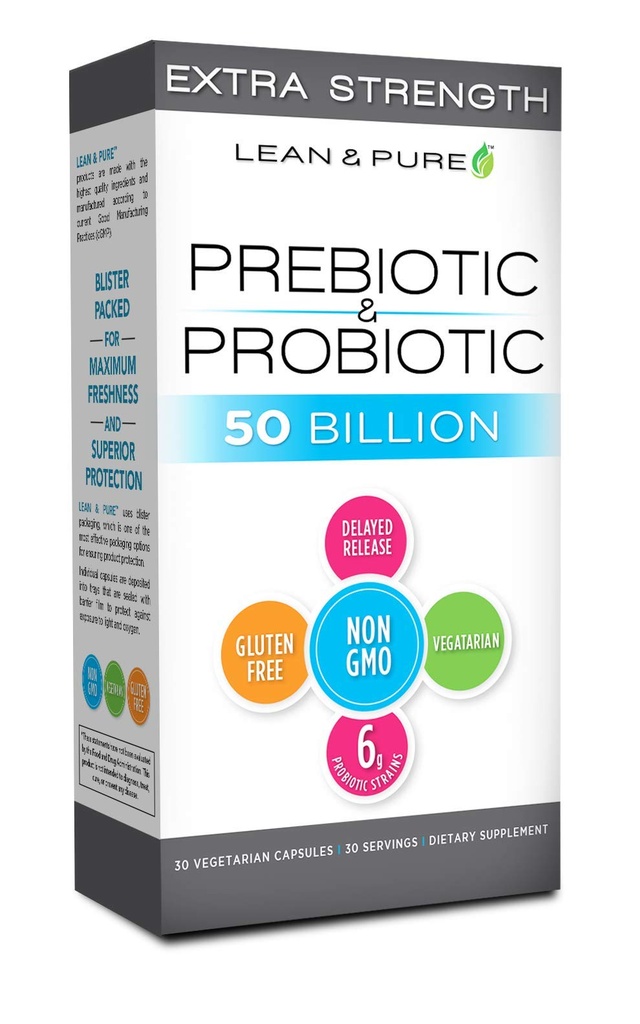 Olympian Labs Lean & Pure Extra Strength Prebiotic and Probiotic, 50 Billion CFU, Delayed Release, Blister Pack of 30 Tabs