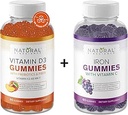 Natural BioScience Sugar Free Vitamin D3 K2 Gummies 5000 IU & Iron Gummies with Vitamin C, Extra Strength, Immune Support, Bone Health, Heart Health, Energy Support, 60 Gummy Vitamins