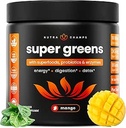 NutraChamps Super Greens Powder Premium Superfood | 20+ Organic Green Veggie Whole Foods | Wheat Grass, Spirulina, Chlorella | Antioxidant, Digestive Enzyme & Probiotic Blends (9.0 OZ, Mango)