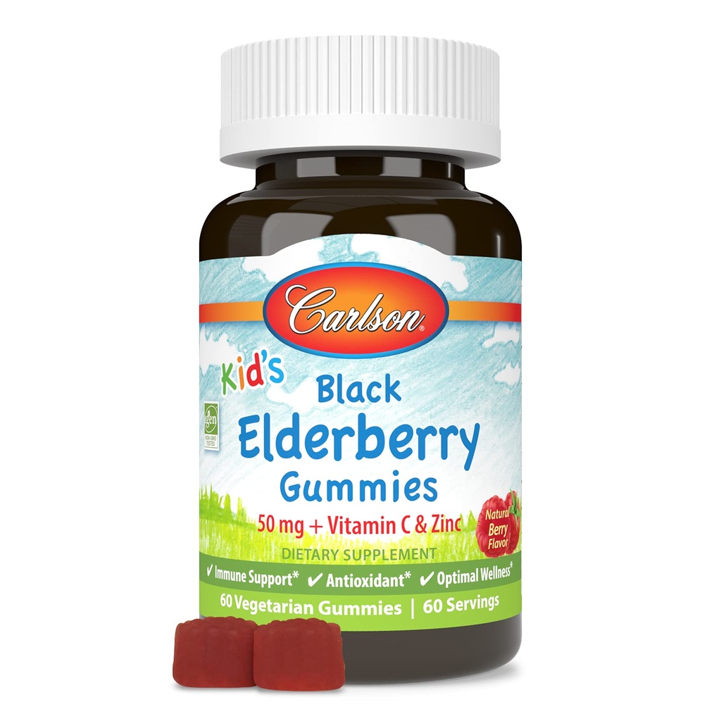 Carlson - Kid's Black Elderberry Gummies. with Vitamin C & Zinc, Immune Support, 60 Gummies
