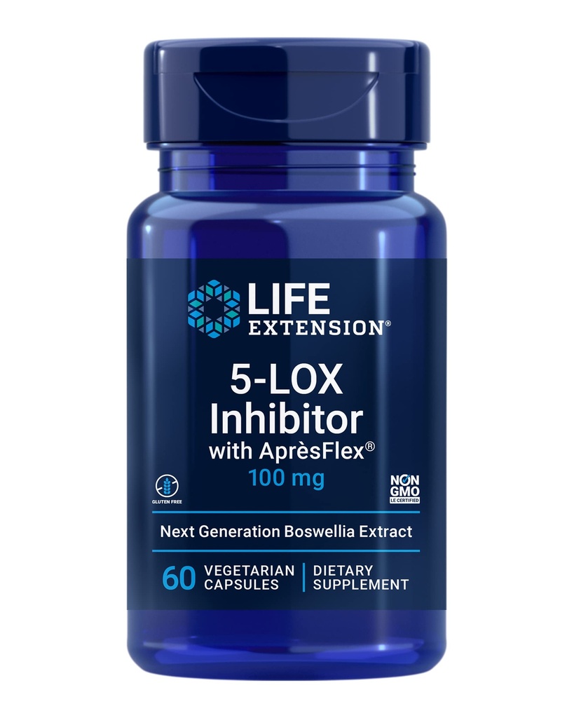 Life Extension 5-LOX Inhibitor with AprèsFlex®, 100 mg, standardized Boswellia serrata Extract, Promotes Joint, Cell & arterial Health, Gluten-Free, Non-GMO, Vegetarian, 60 Capsules