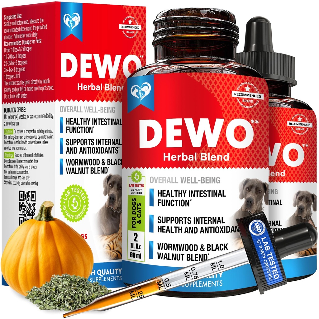 Natural Intestinal Defense for Dogs & Cats – Herbal Cleanse with Wormwood, Black Walnut – Promotes Healthy Gut & Flora Balance – Advanced Broad Spectrum Formula (2 Pack (60 ml + 60ml))
