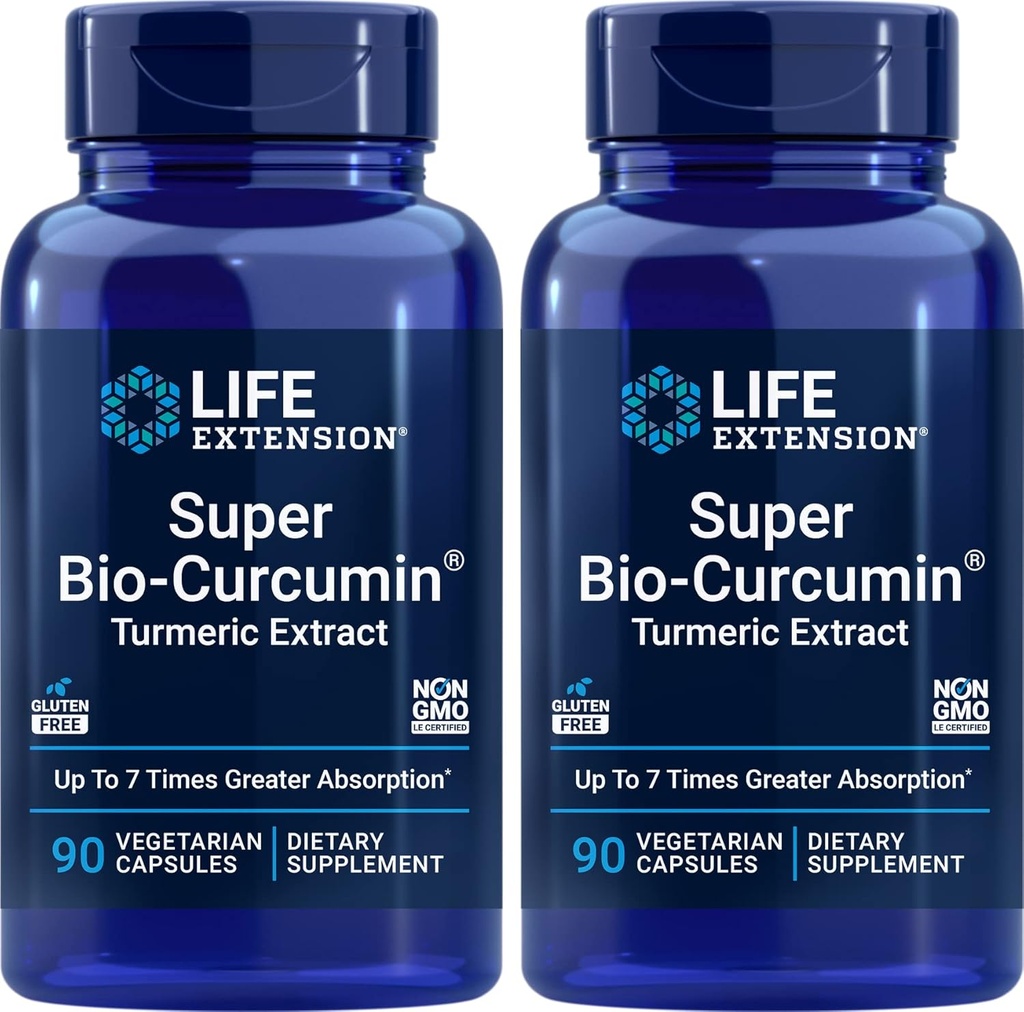 Life Extension Super Bio-Curcumin Turmeric Extract 400mg, 90 Veg Caps (Pack of 2) - Vegetarian Capsule - Non-GMO - Highly Absorbable