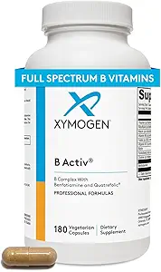 XYMOGEN B Activ Vitamin B Complex with Benfotiamine, Methylfolate, Biotin, Vitamin B6 & B12 (Methylcobalamin b12) - Energy Supplements for Adrenal & Mood Support (180 Capsules)