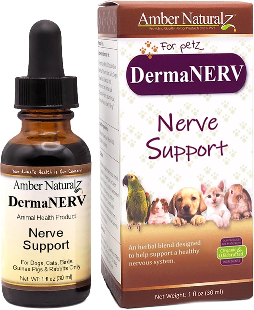 Amber NaturalZ DermaNERV Herbal Supplement for Dogs, Cats, Birds, Rabbits, and Guinea Pigs | Supports Central Nervous System Health & Balanced Behavior | Natural Aid for Healthy Nerve Functions