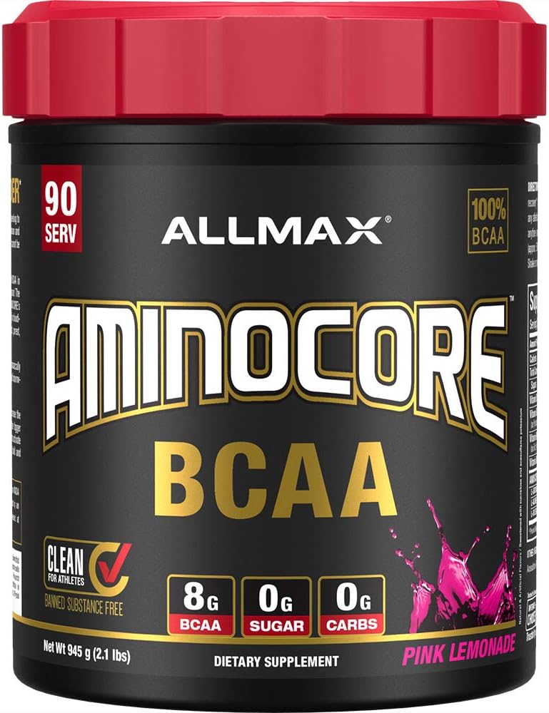 ALLMAX Nutrition AMINOCORE BCAA, Pink Lemonade - 945 g Powder - 8.18 Grams of Branched Chain Amin Acids Per Serving - with B Vitamins - No Fillers or Non-BCAA Aminos - Sugar Free - 90 Servings